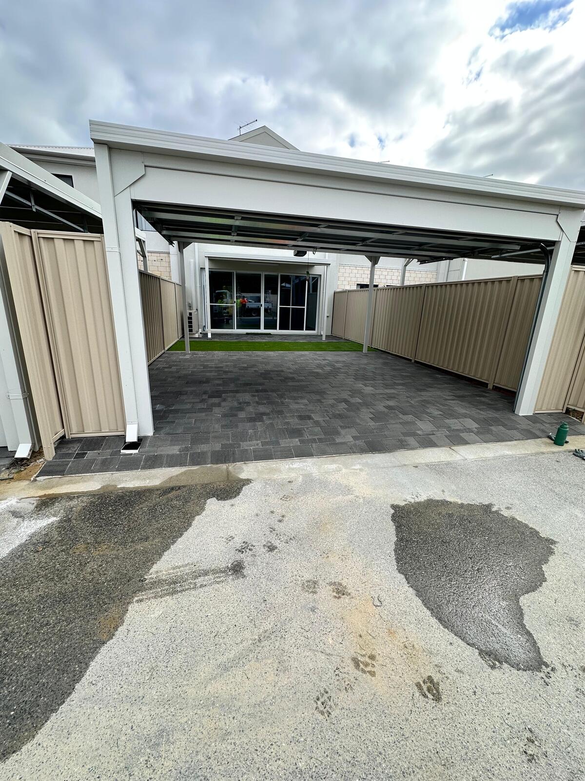Finished charcoal paver driveway and carport, Harrisdale