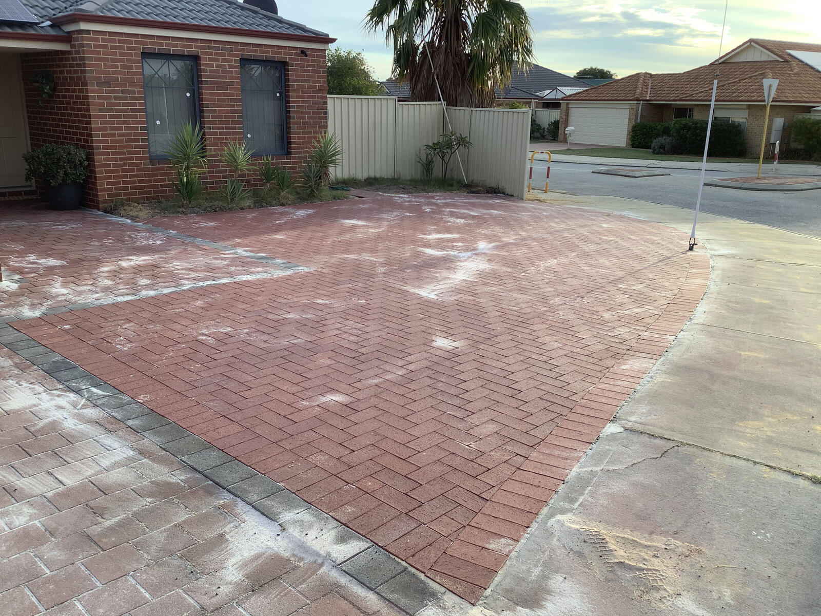 Herringbone brick paved driveway