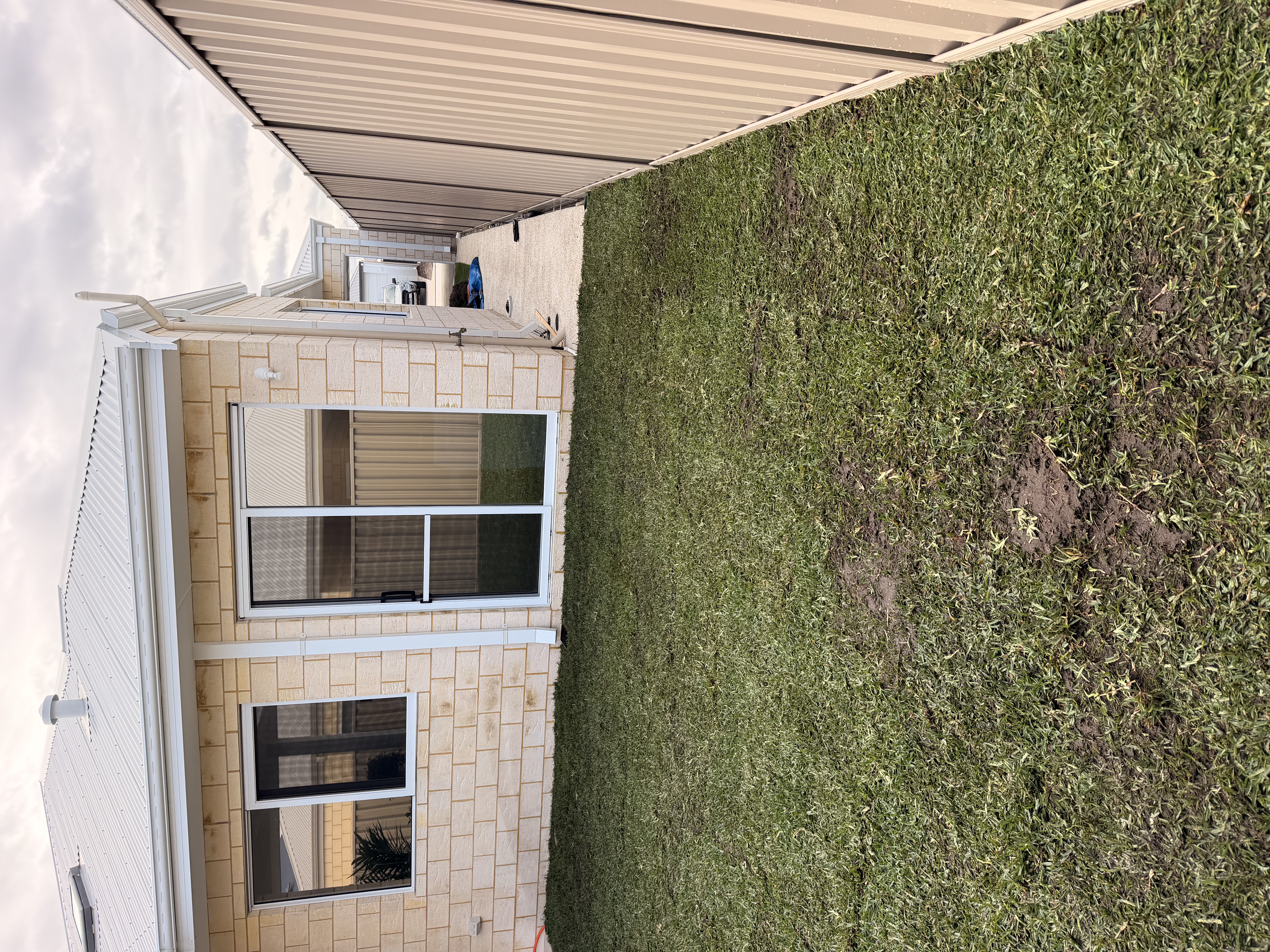 Finished natural lawn next to the house